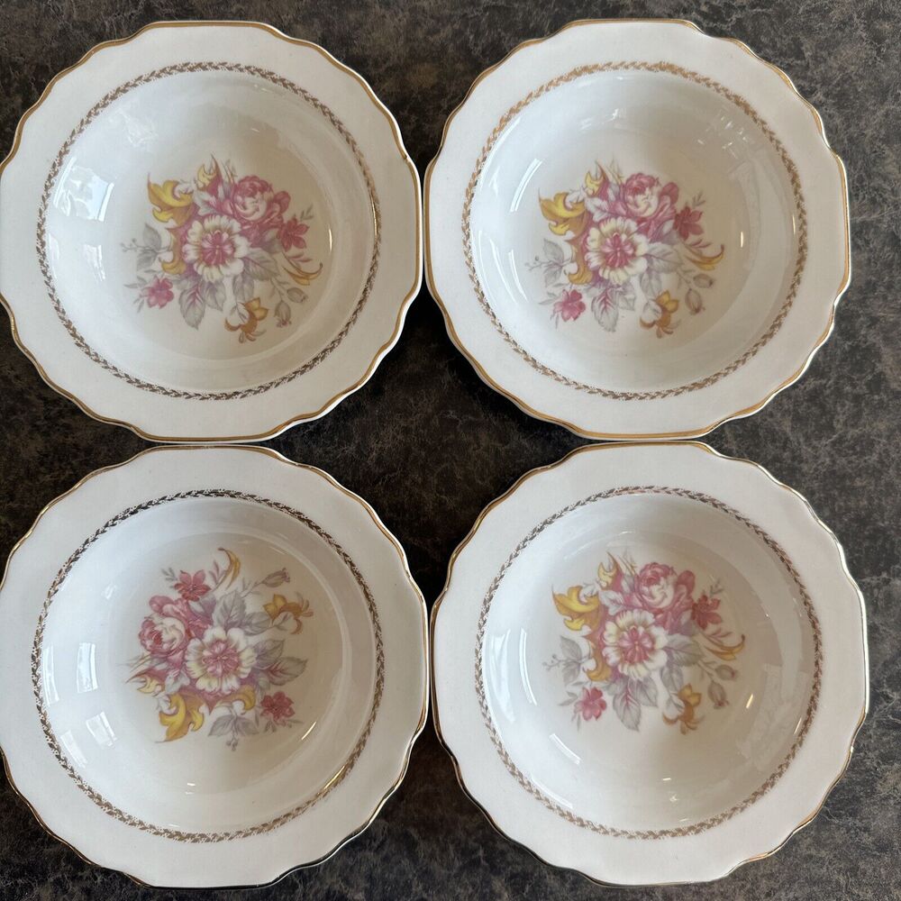 Set Of 4 W.S. George LIDO Berry‎ Dessert Bowl USA 298A Pink Yellow Gold